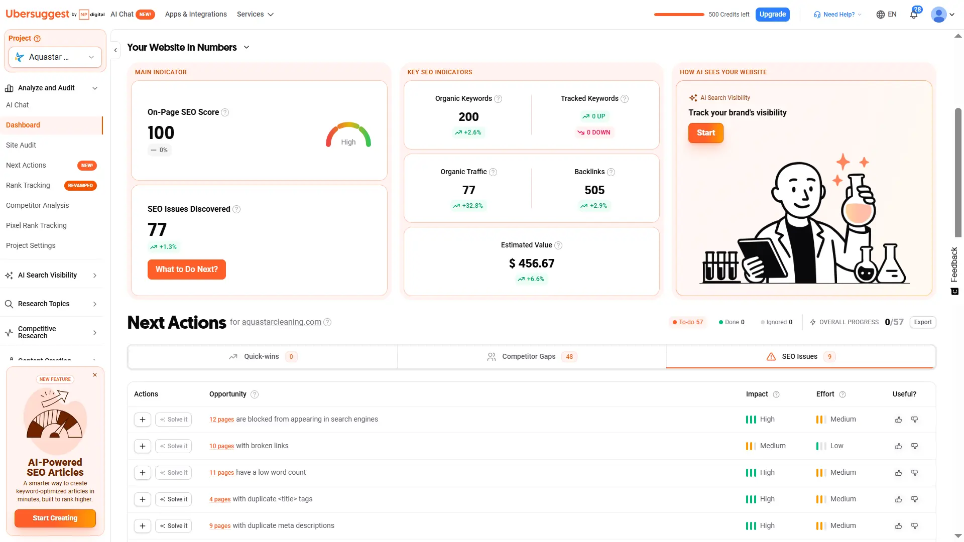Aquastar Cleaning SEO Project