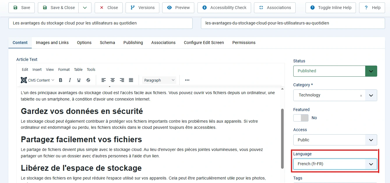 Assign Joomla Article Language