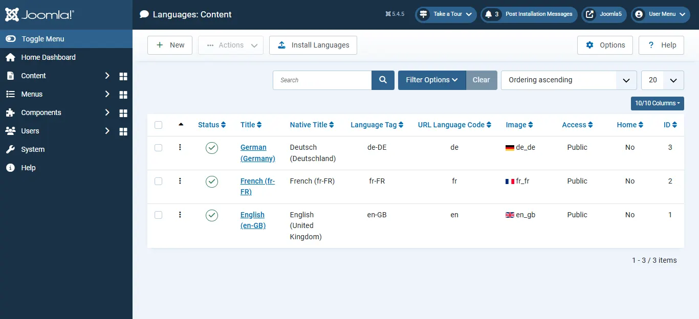 Joomla Content Languages