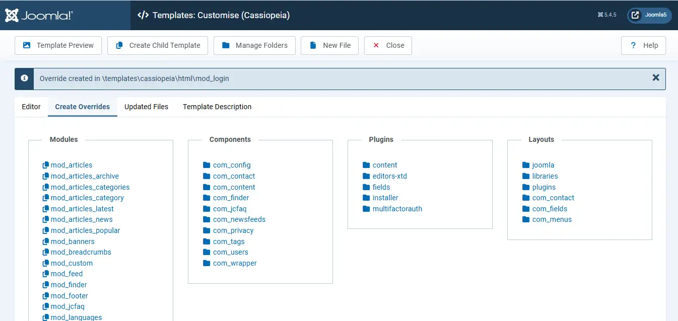 Create Joomla Override