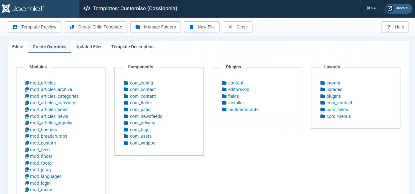 Create Joomla Override