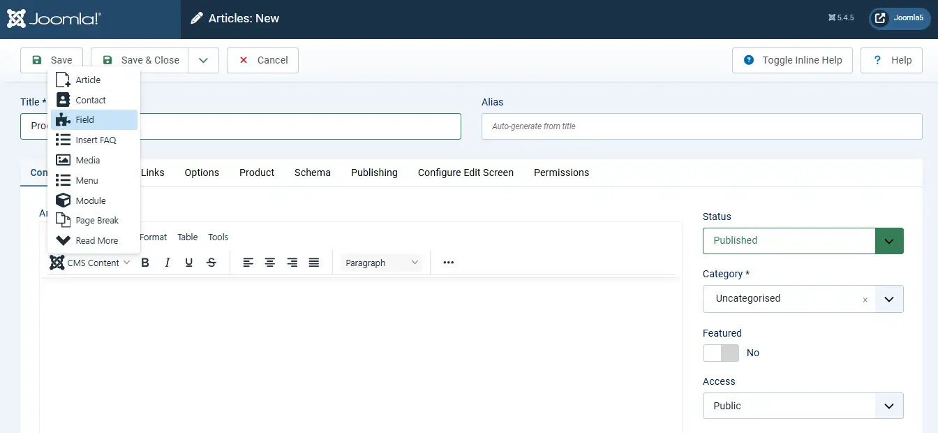 Insert Joomla Field