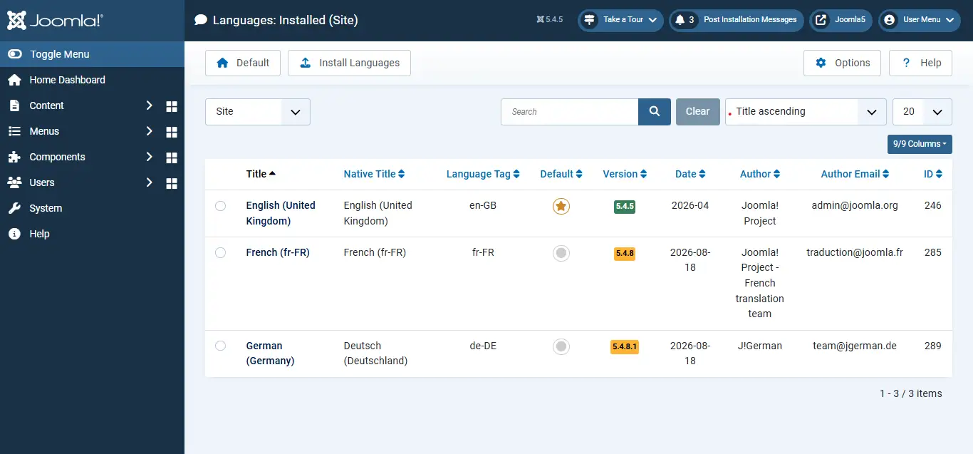 Install Joomla Language Packs