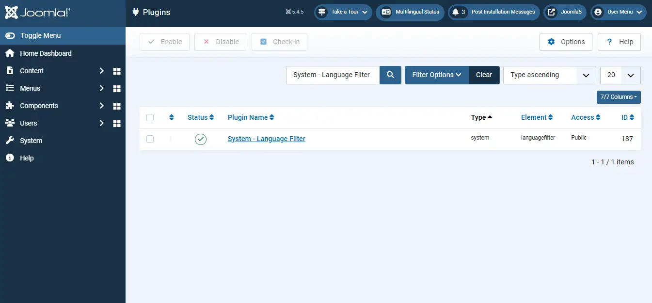 Enable Joomla Language Filter