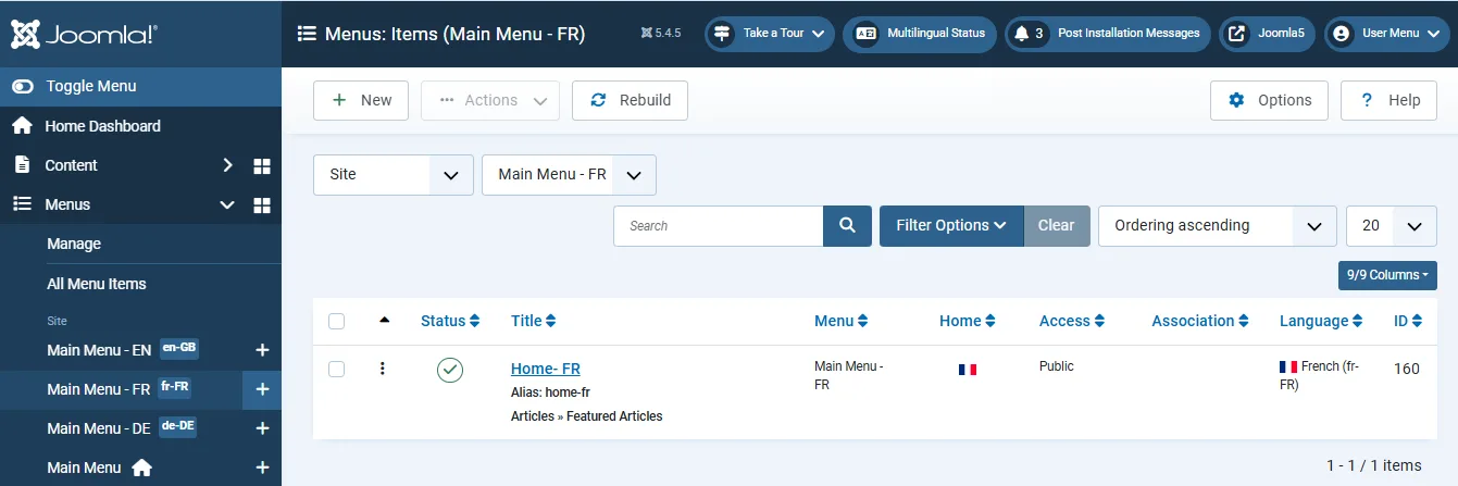 Language Home Menu