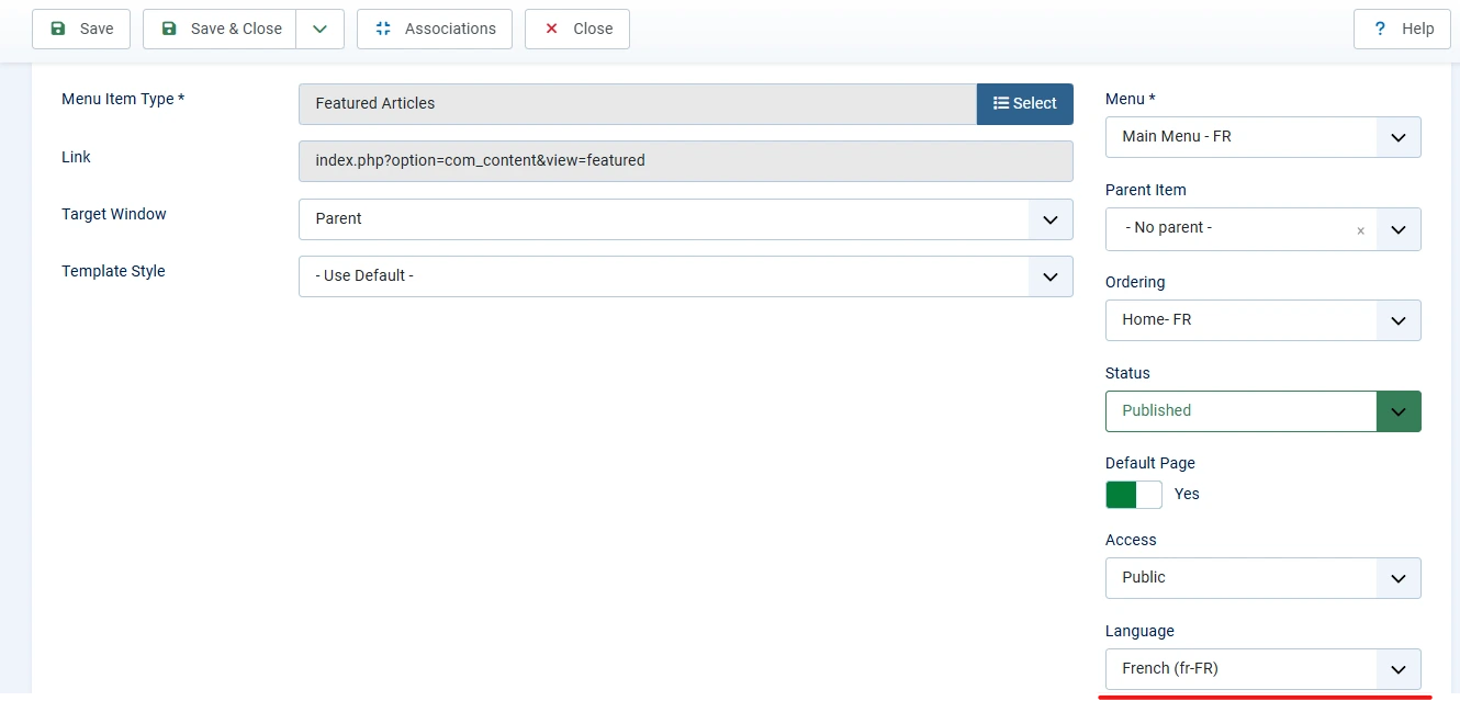 Assign Joomla Menu Language