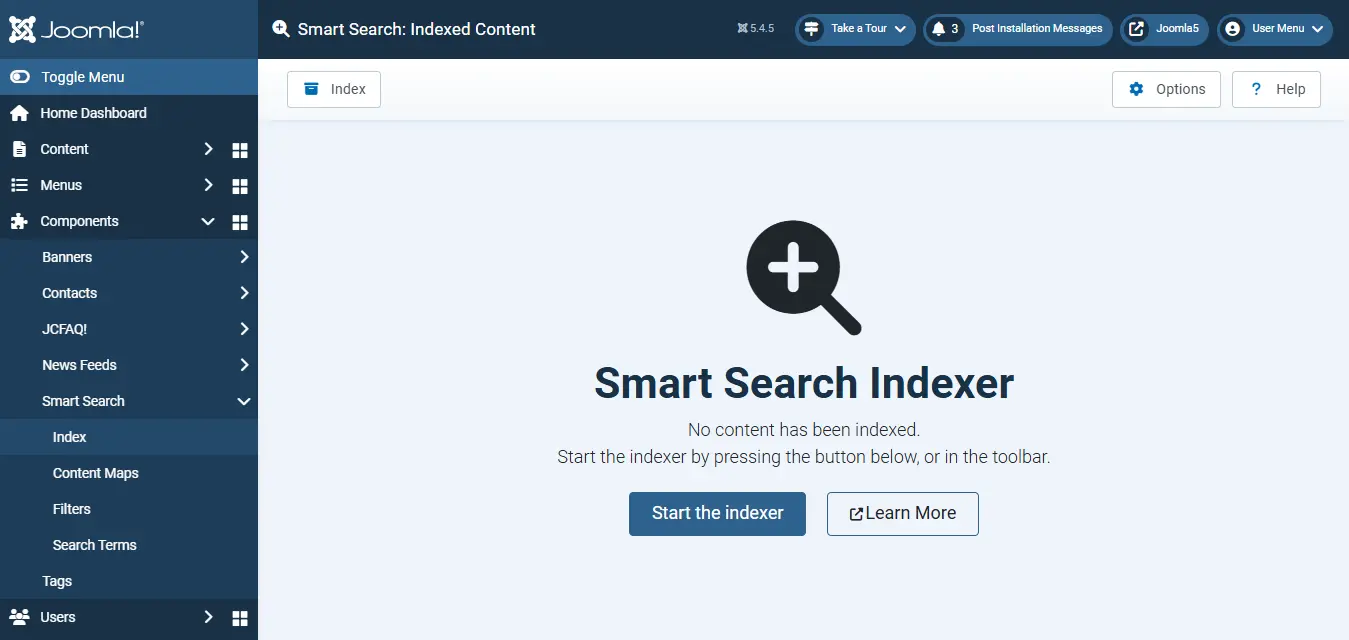 Enable Joomla Smart Search Plugin