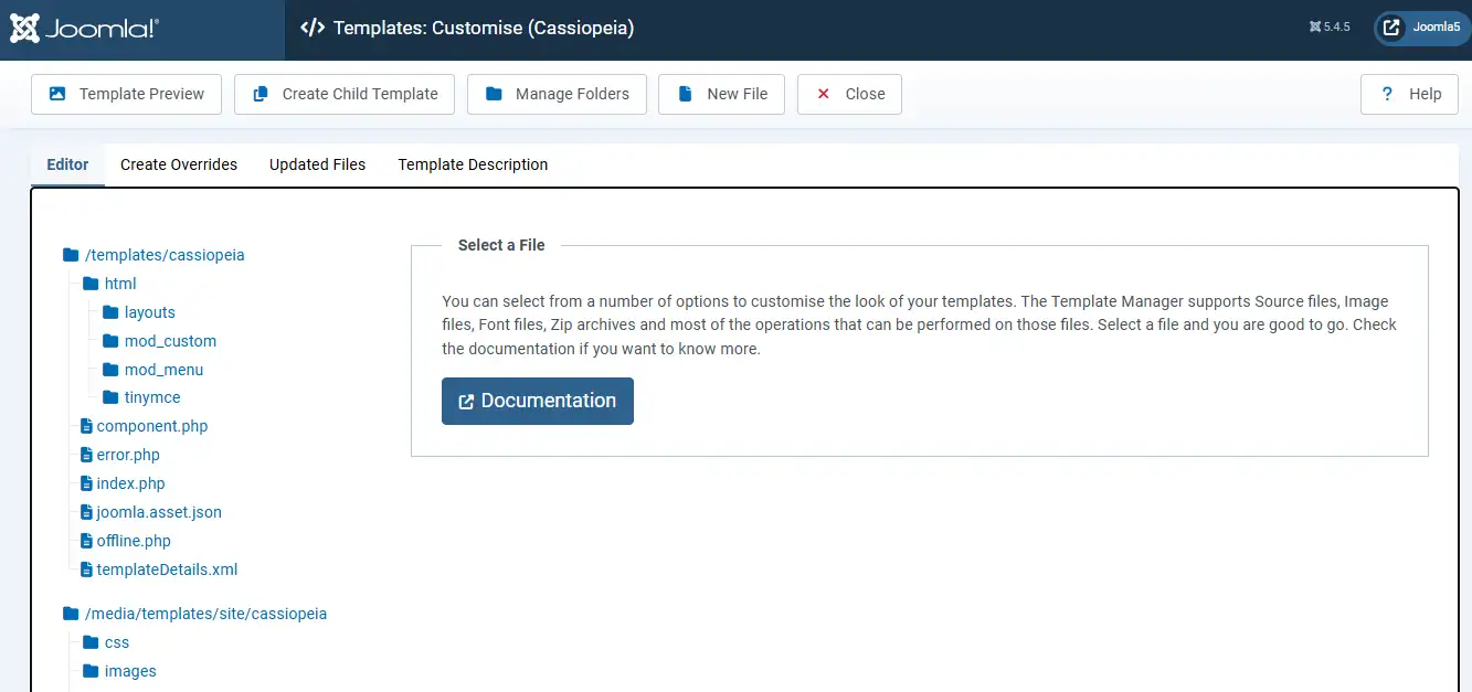 Template Customise Screen